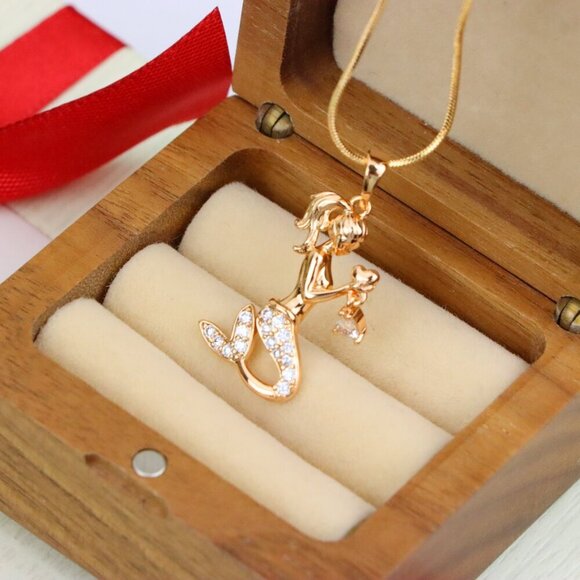 "Mermaid Rose Gold Pendant with Crystals, XPPT1291 - Picture 8 of 11